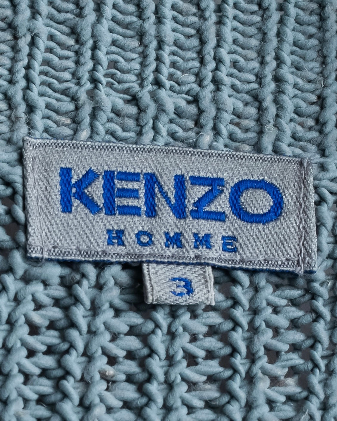 "KENZO" Dull blue oversized distressed V-neck knit