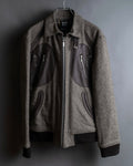 "BURBERRY Black Label" Leather combination design zip-up blouson