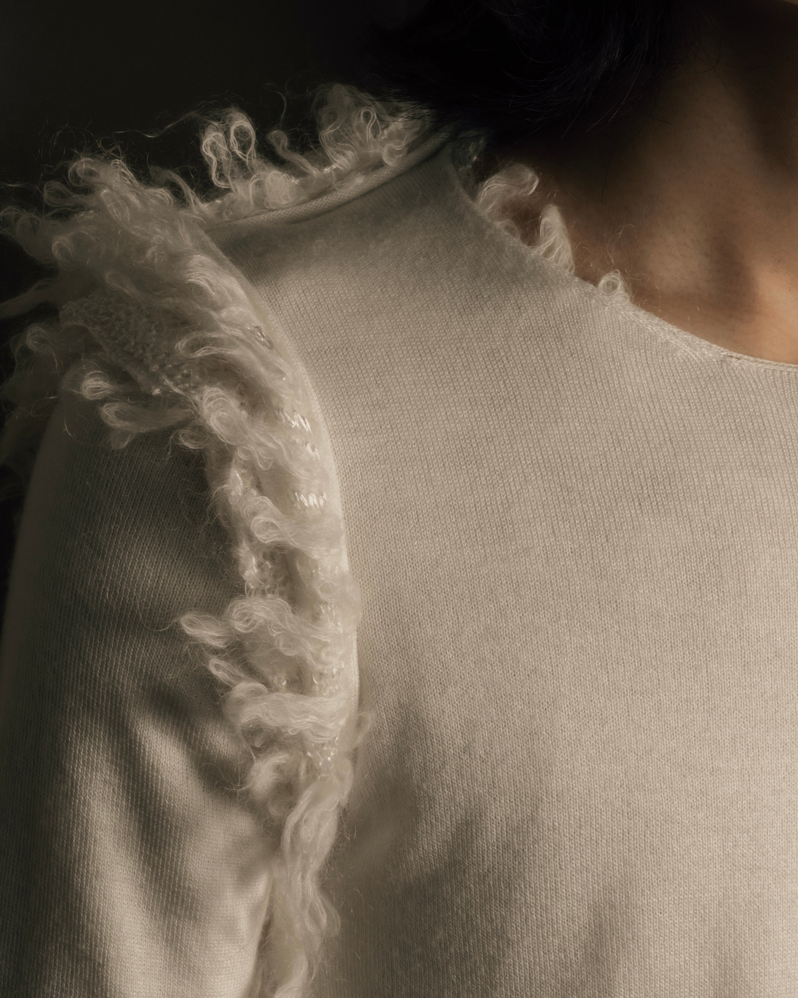 "COMME des GARCONS" 18AW layered mesh design fringe thick knit