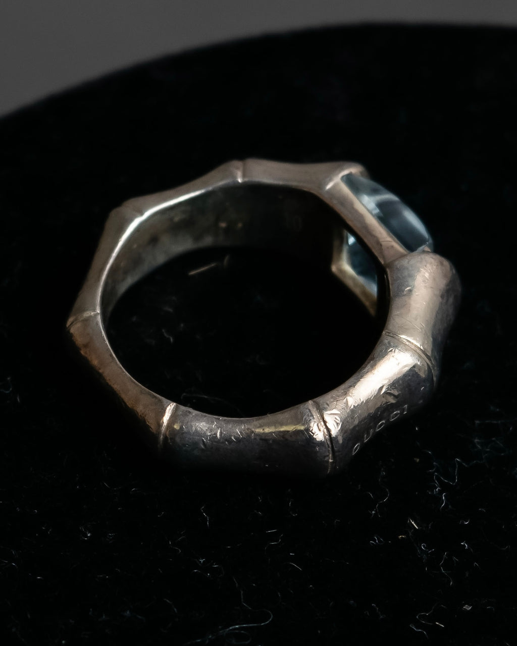 "GUCCI" Bamboo motif stone top silver ring