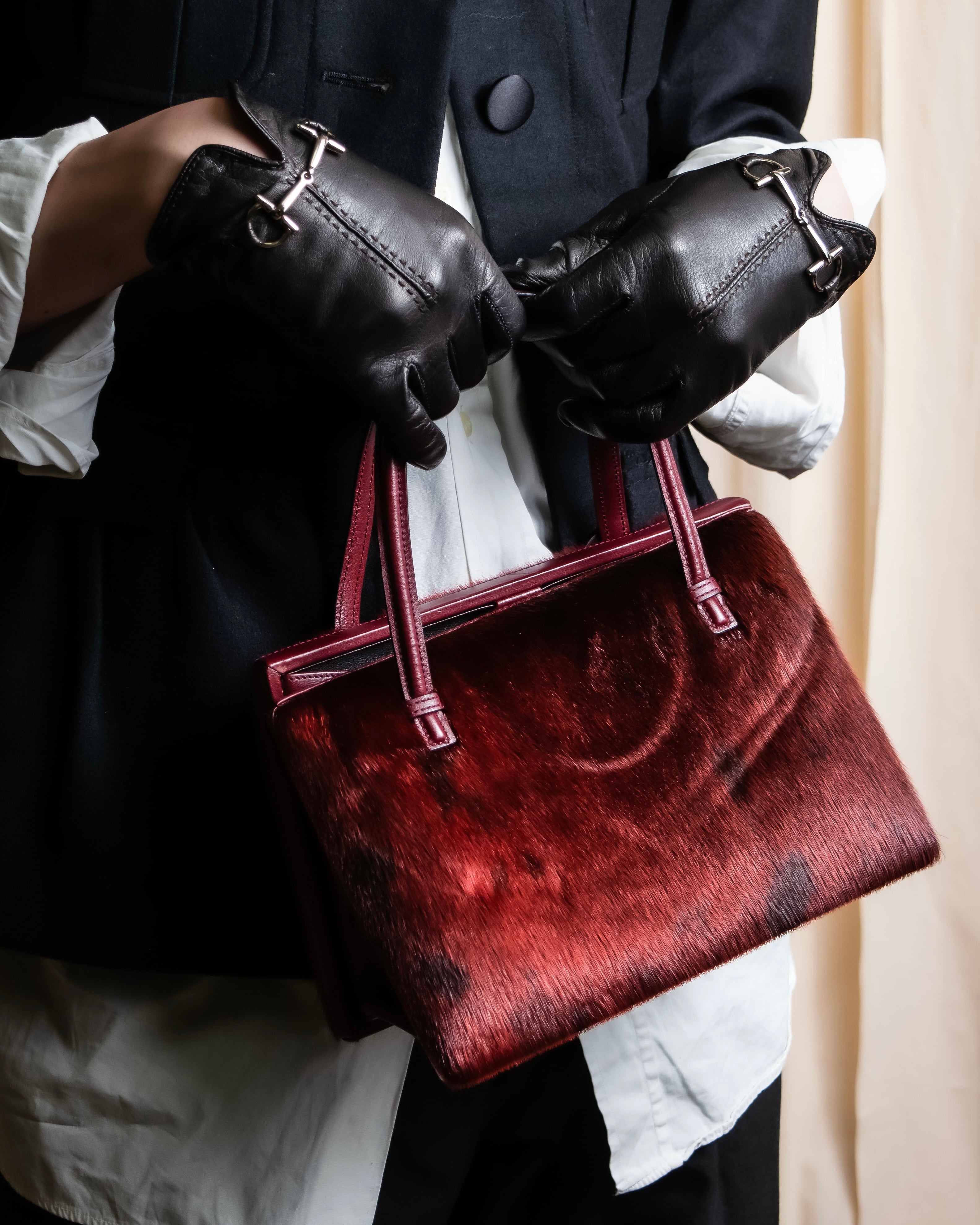 "LOEWE" Seal fur leather hand bag