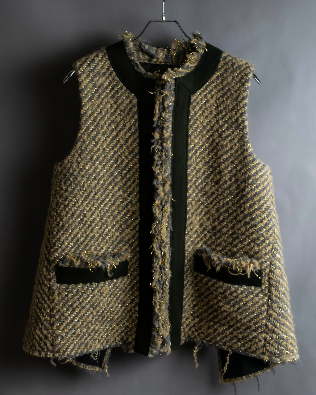 "sacai" Asymmetrical design double zipper tweed vest