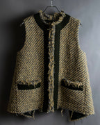 "sacai" Asymmetrical design double zipper tweed vest