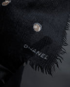 "CHANEL" Pearl fringe design gauze scarf
