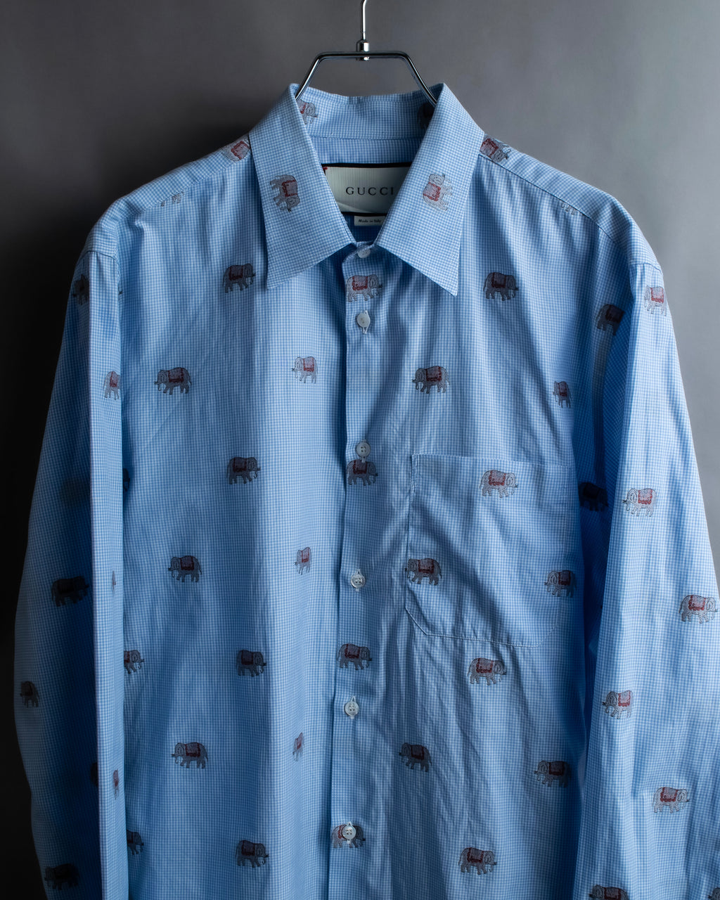 "GUCCI" Michele period elephant pattern sax blue color shirt