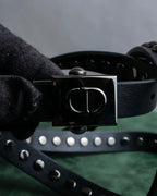 "Christian Dior" Silver stud detail narrow leather belt