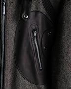 "BURBERRY Black Label" Leather combination design zip-up blouson