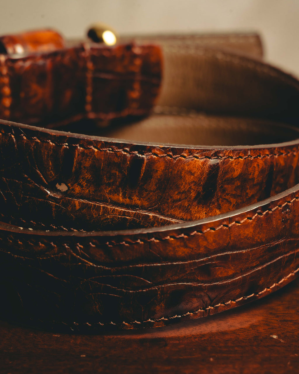 -SPECIAL- “LOEWE” 80’s-90’s Crocodile pattern anagram leather belt
