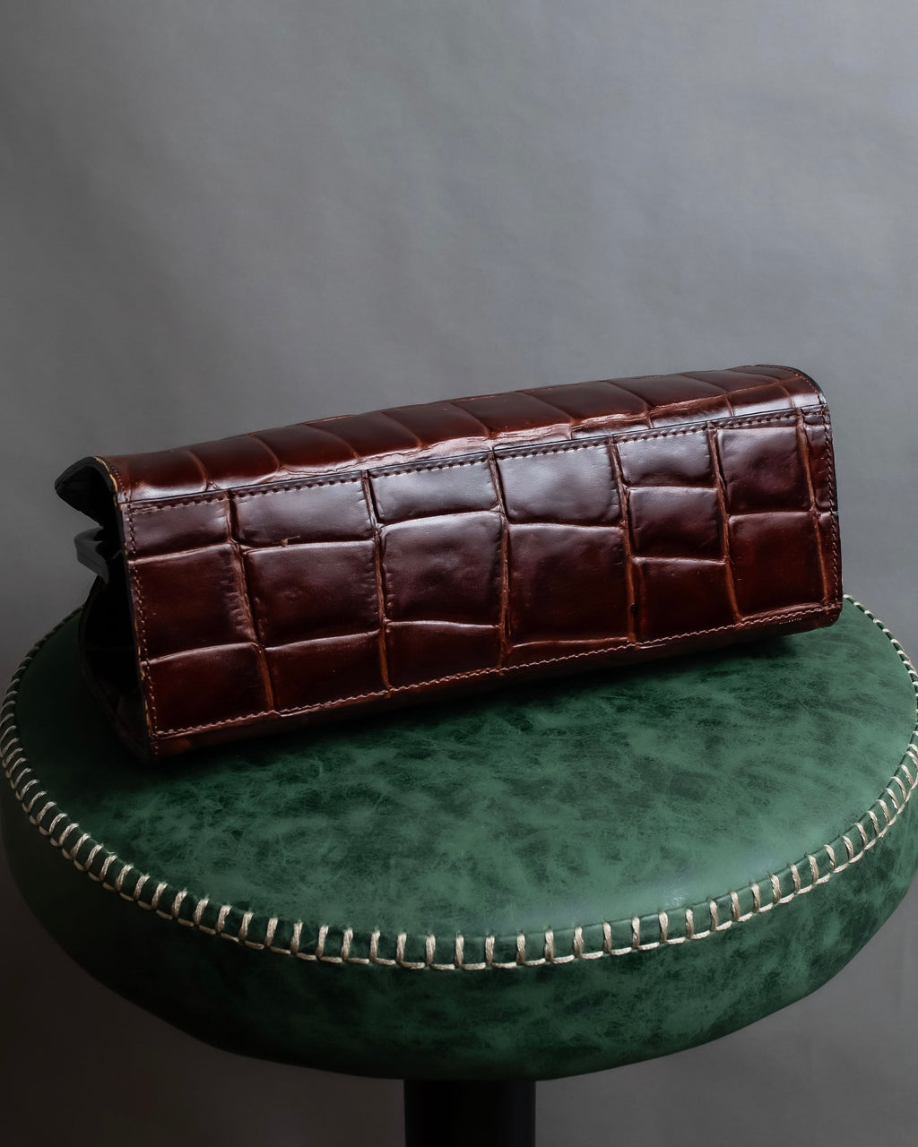 "JEAN PAUL GAULTIER" Logo engraved crocodile embossed 2way leather bag