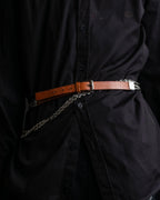 "CELINE" Oval link chain design leather combination belt