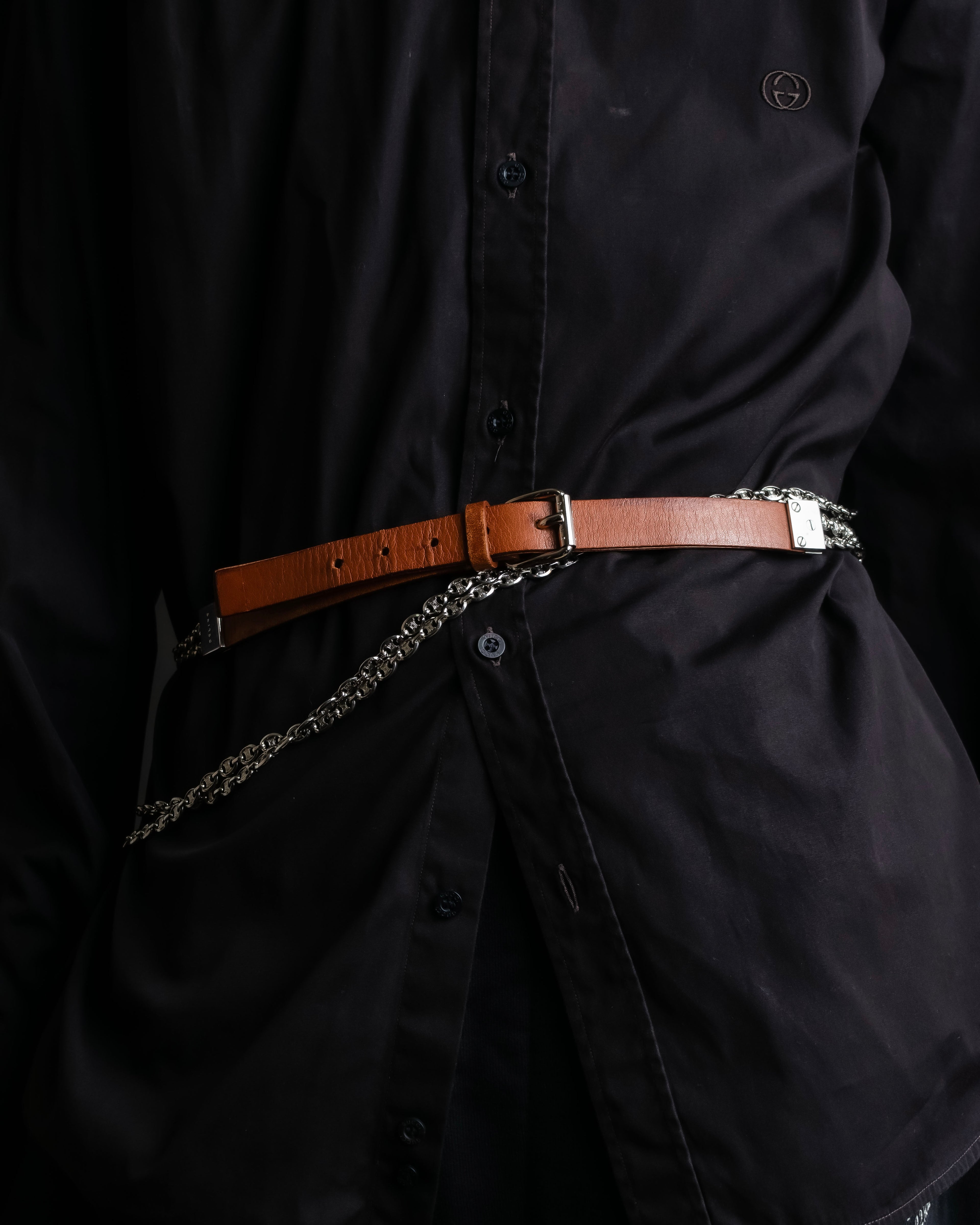 "CELINE" Oval link chain design leather combination belt