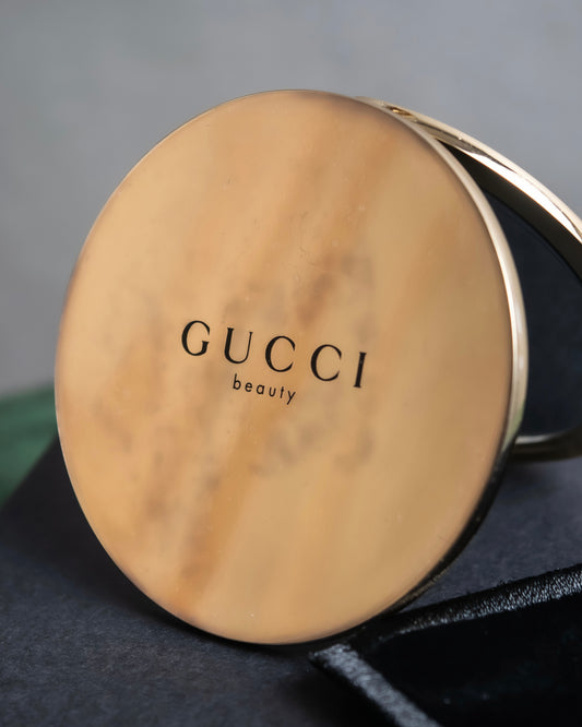 "GUCCI" Gold metal design logo engraved hand mirror