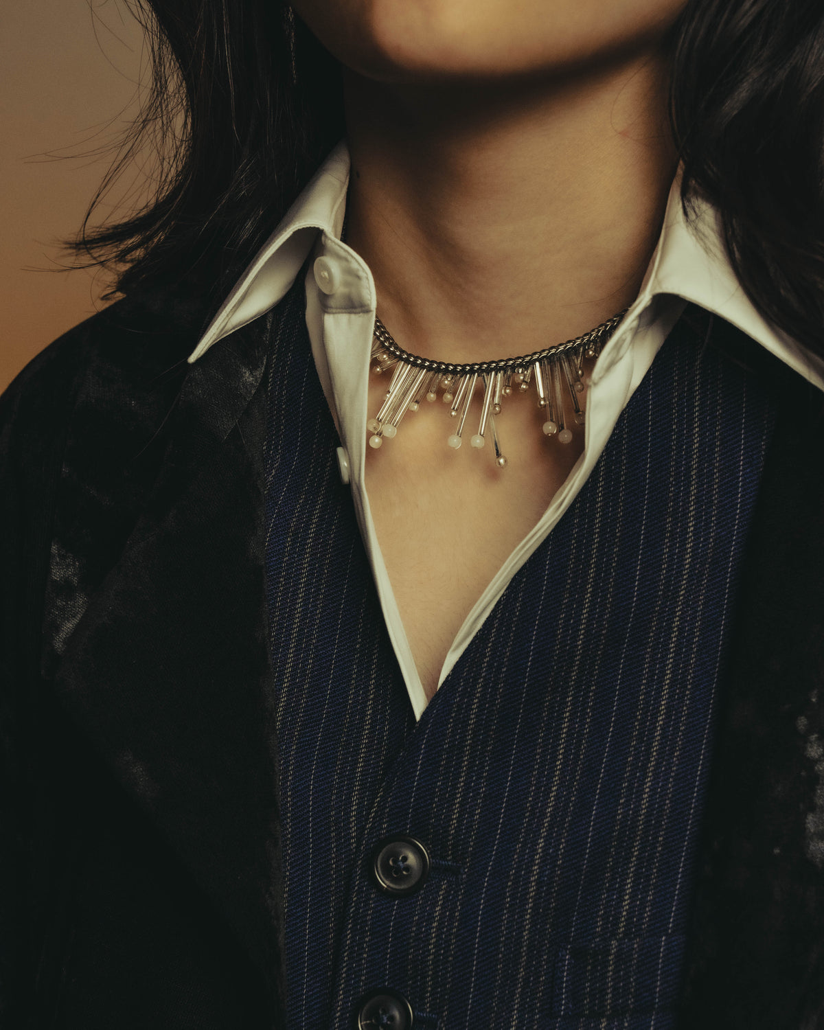 -SPECIAL- "CHANEL" 90's-00's Sculptural pearl fringe choker necklace