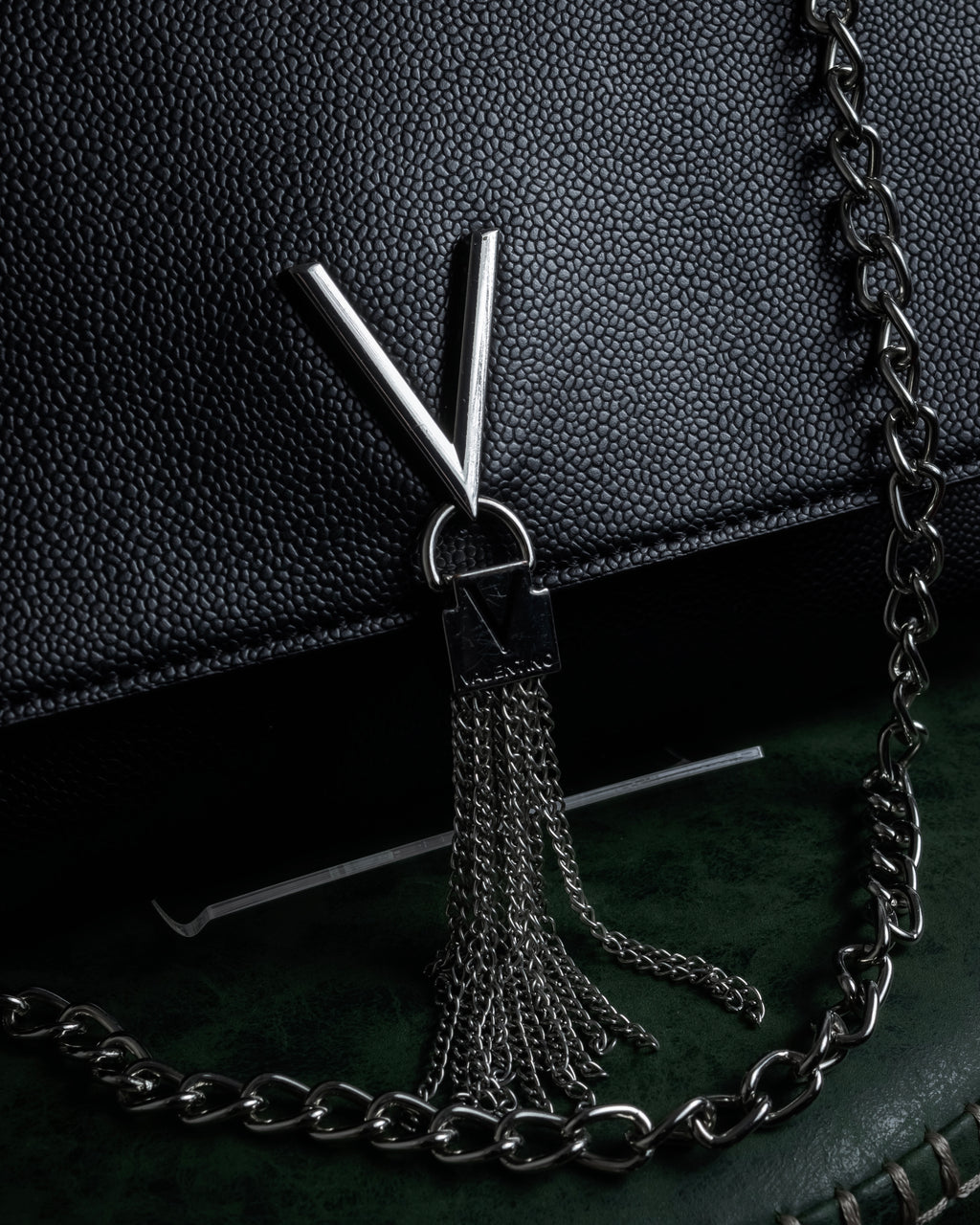 "VALENTINO" Textured leather V tassel chain shoulder bag