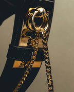 "CELINE" 18's-Glossy black chain leather belt