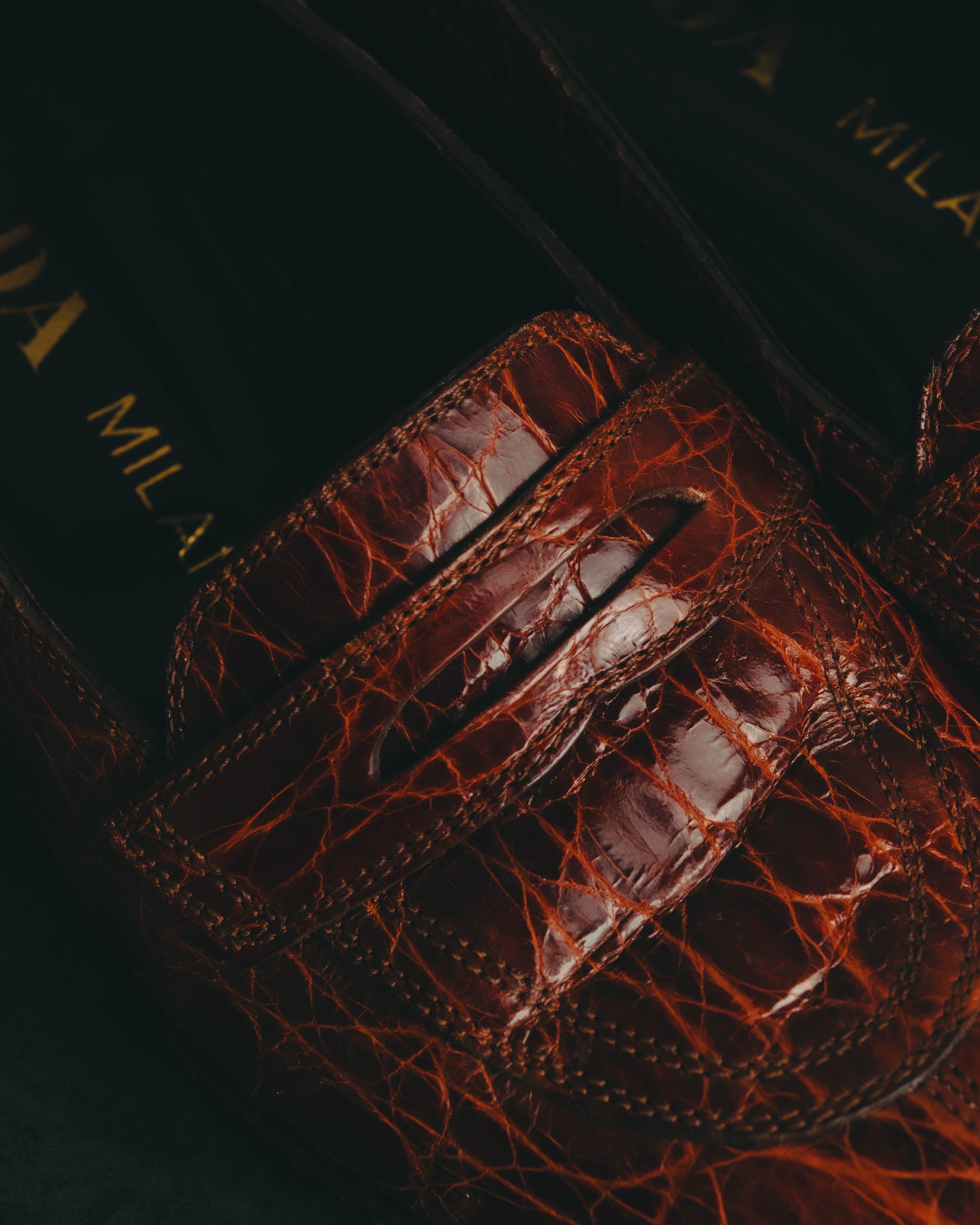 "PRADA" 90's-00's Croc embossed leather penny loafers