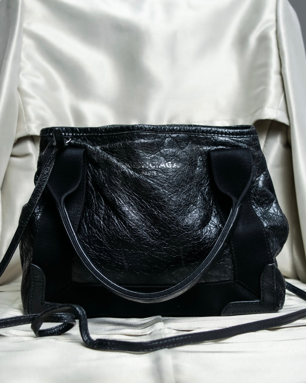 “Balenciaga”  navy cavas xs hand bag