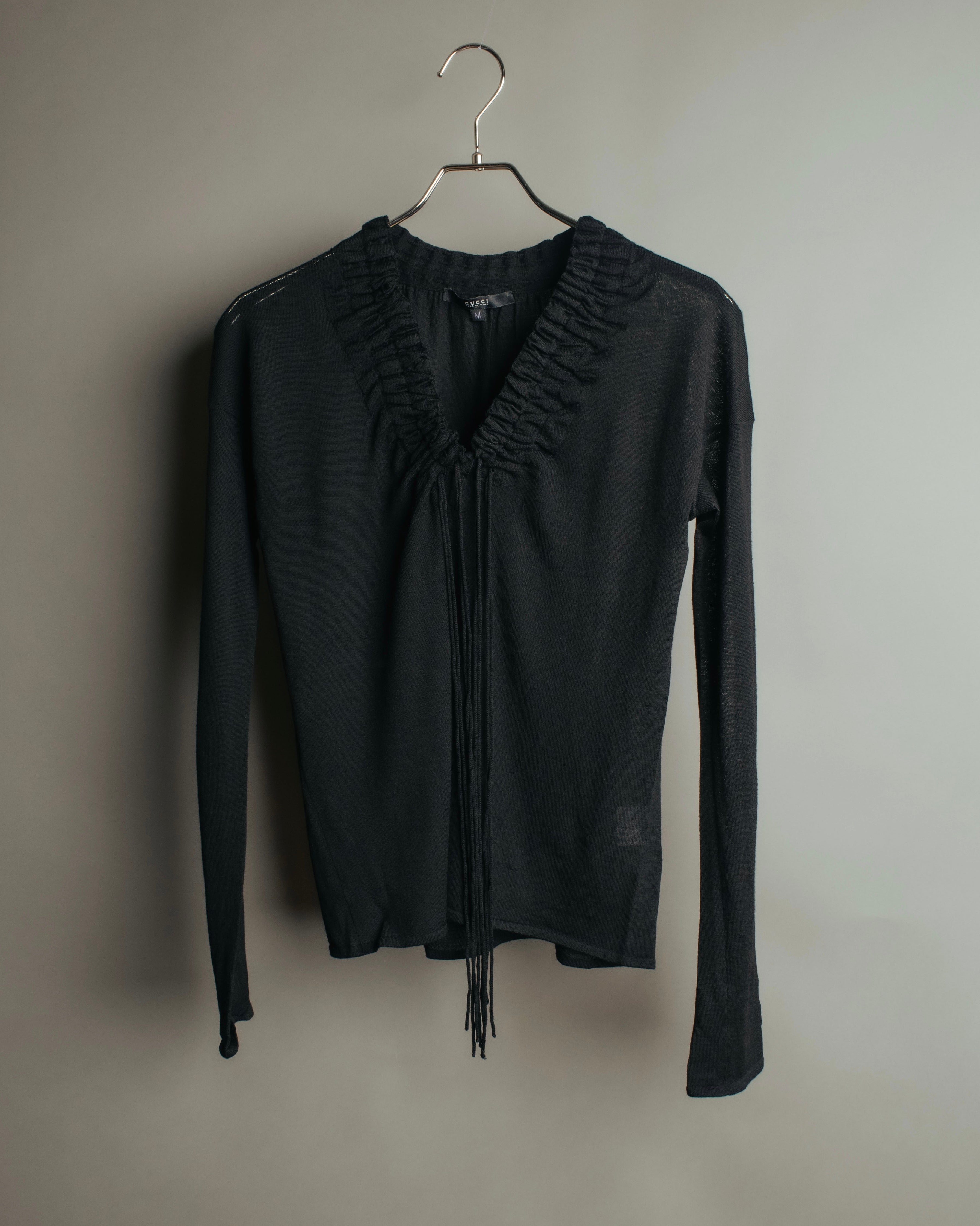 GUCCI” 2001-2004 Tom Ford era gathered wool fringe knit top – MOOD