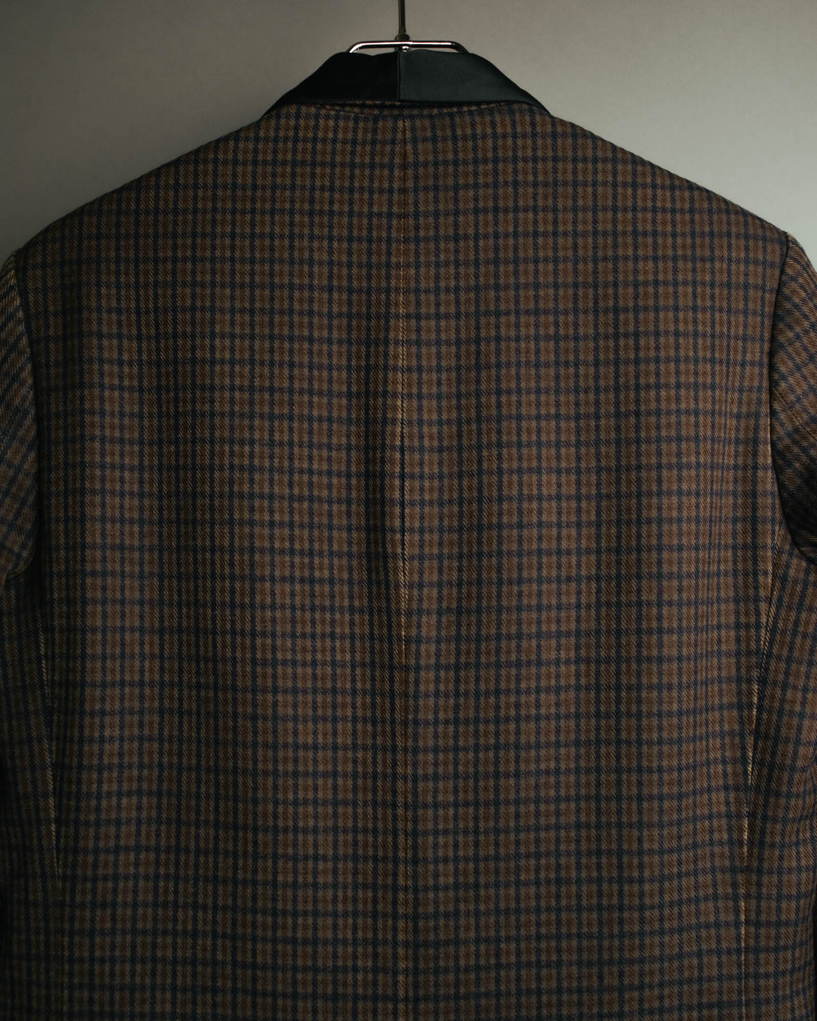 -SPECIAL- "Maison Martin Margiela" 00's Check shawl collar smoking jacket with satin contrast
