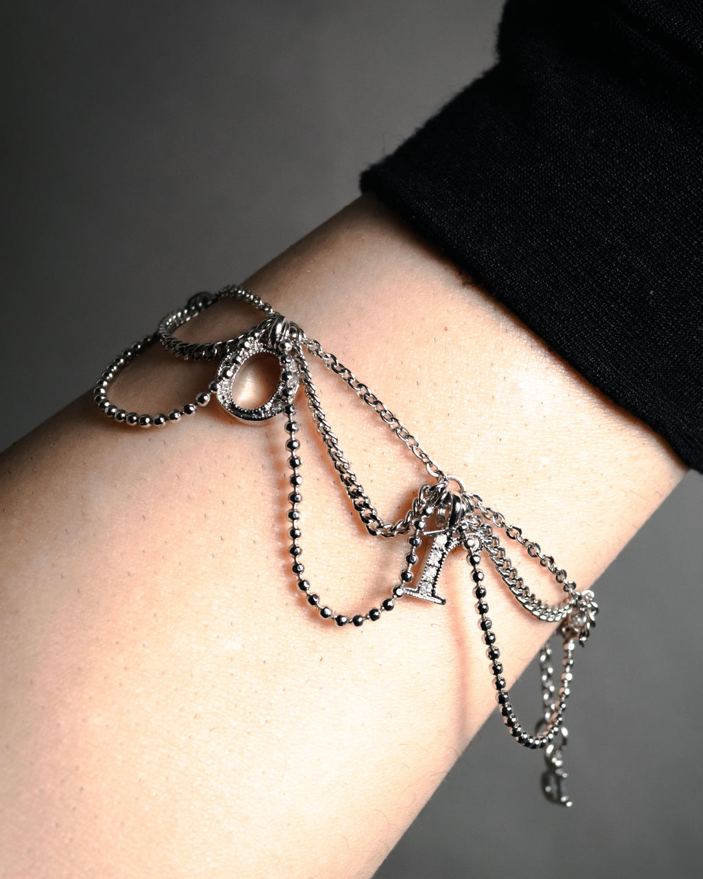 "Christian Dior" 00’s pavé letter charm multi chain bracelet