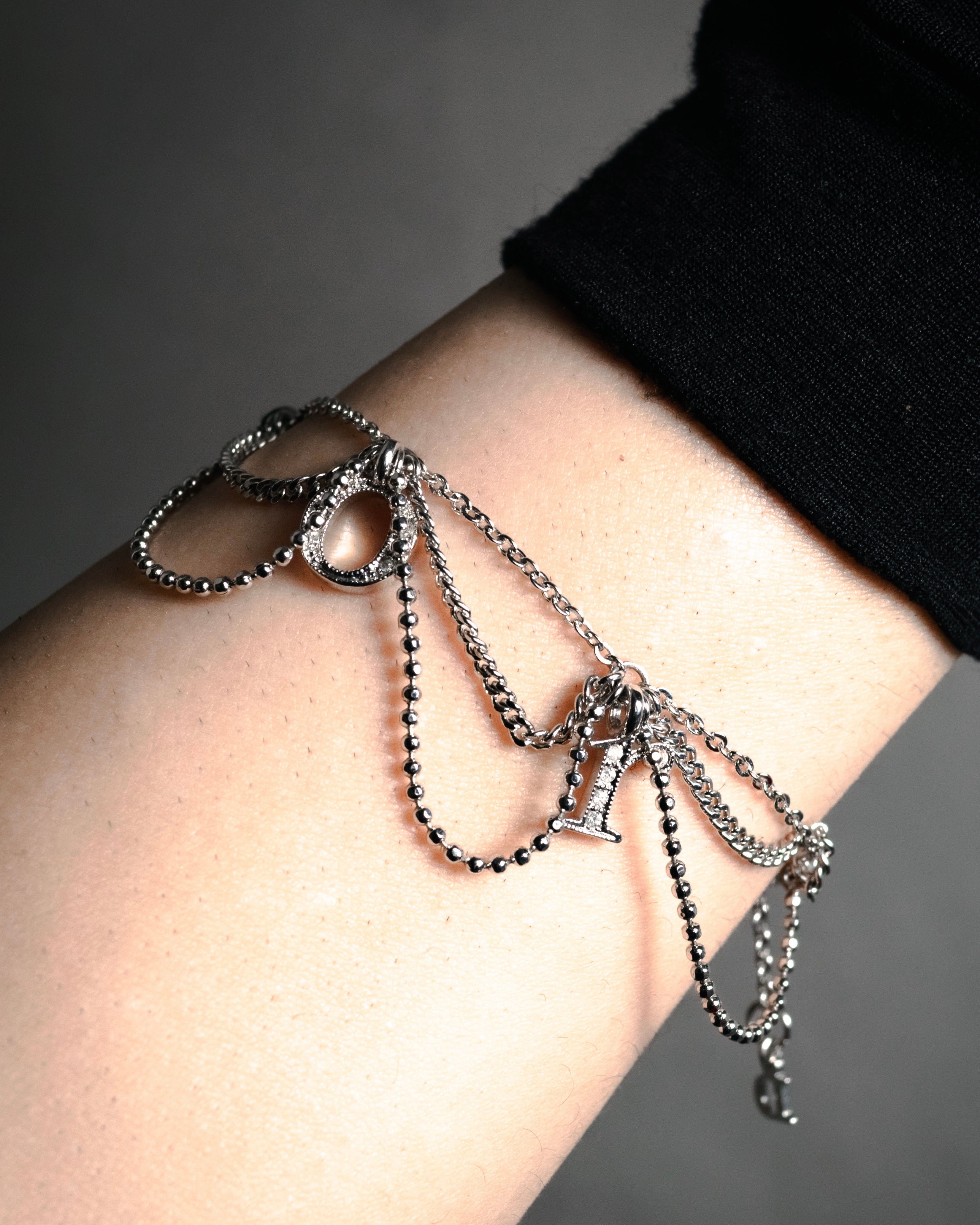 "Christian Dior" 00’s pavé letter charm multi chain bracelet