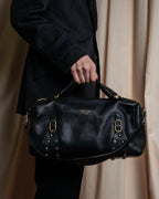 "CELINE" Various studs horizontal leather 2way bag