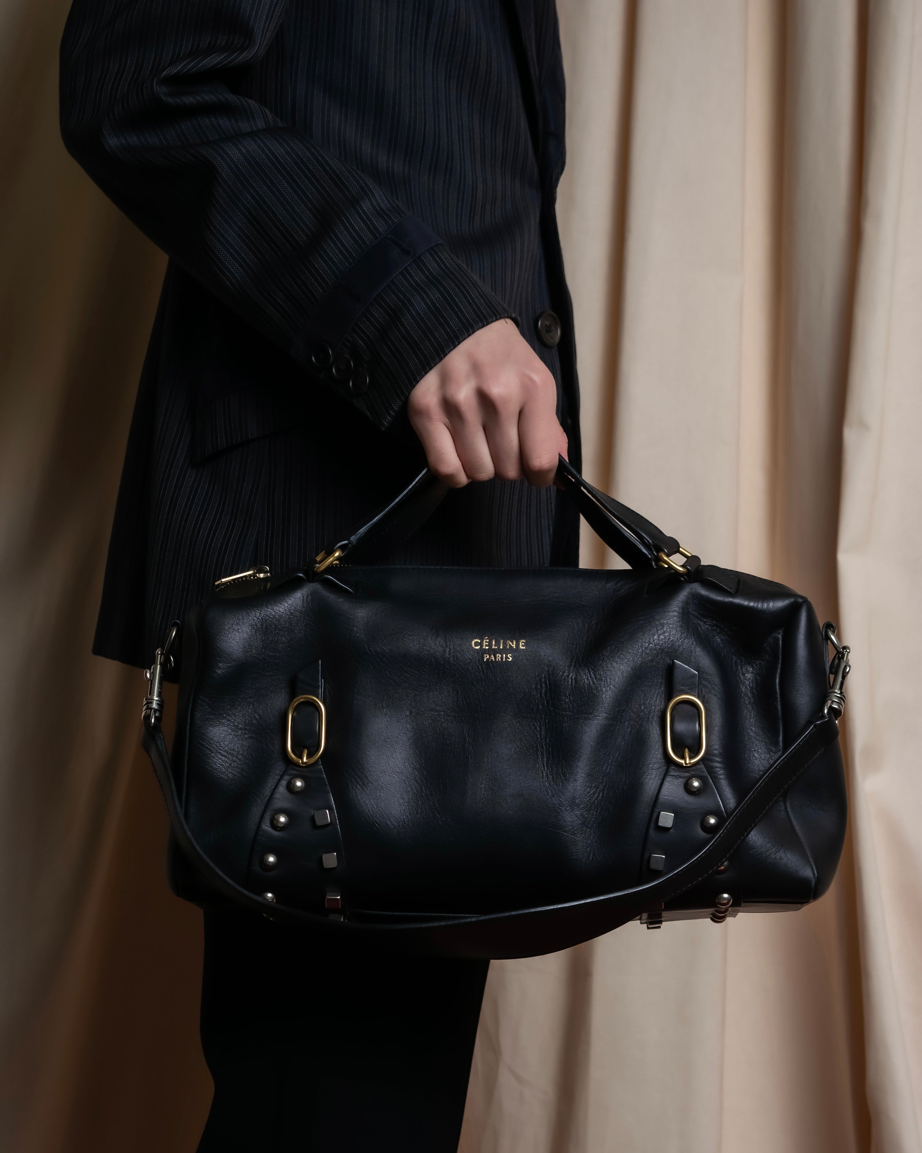 "CELINE" Various studs horizontal leather 2way bag