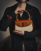 -SPECIAL- “GUCCI” 90’s-00’s Bamboo handle canvas panel top handle bag