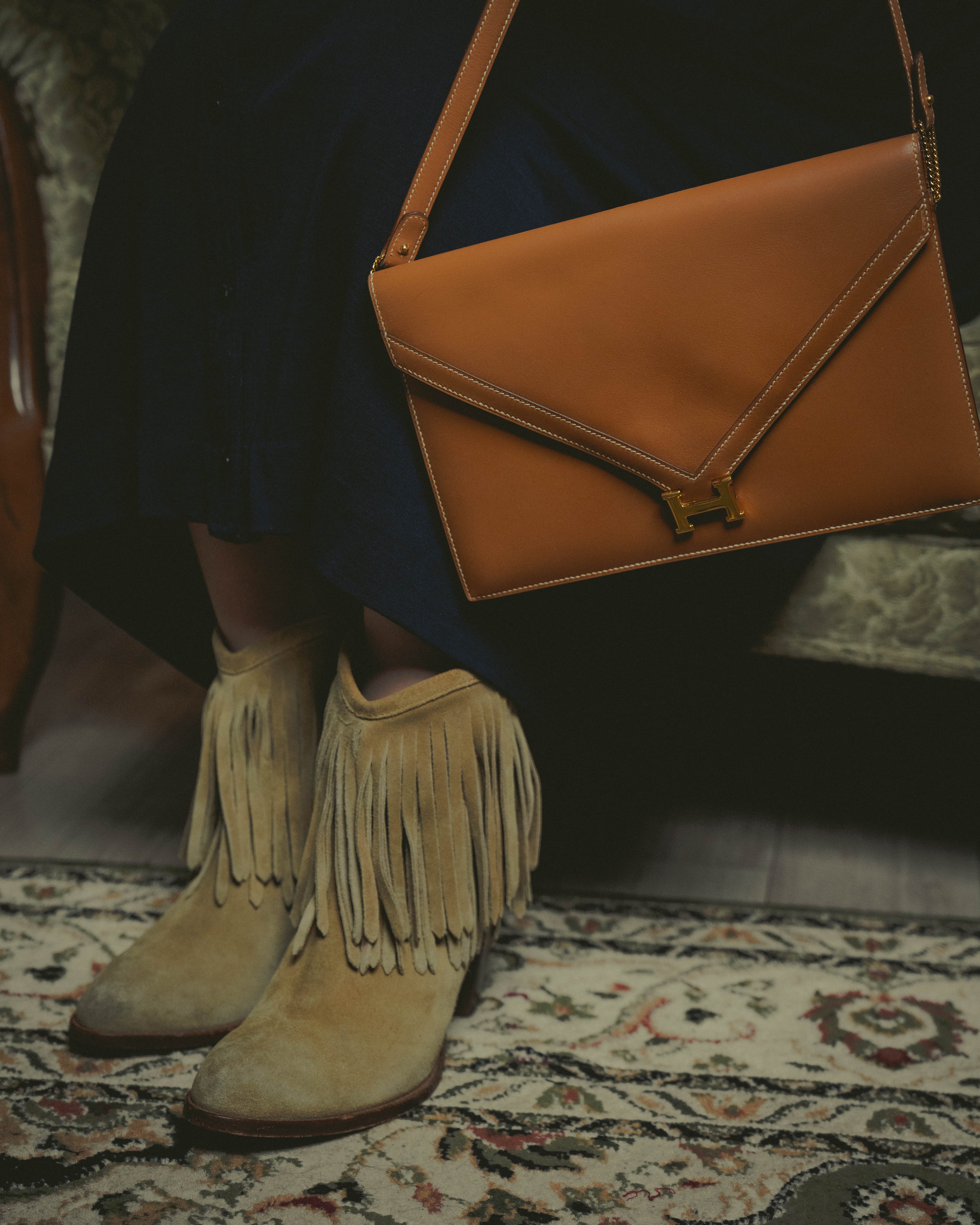 -SPECIAL- "HERMES" 70's-80's Vintage Lydie leather shoulder clutch bag