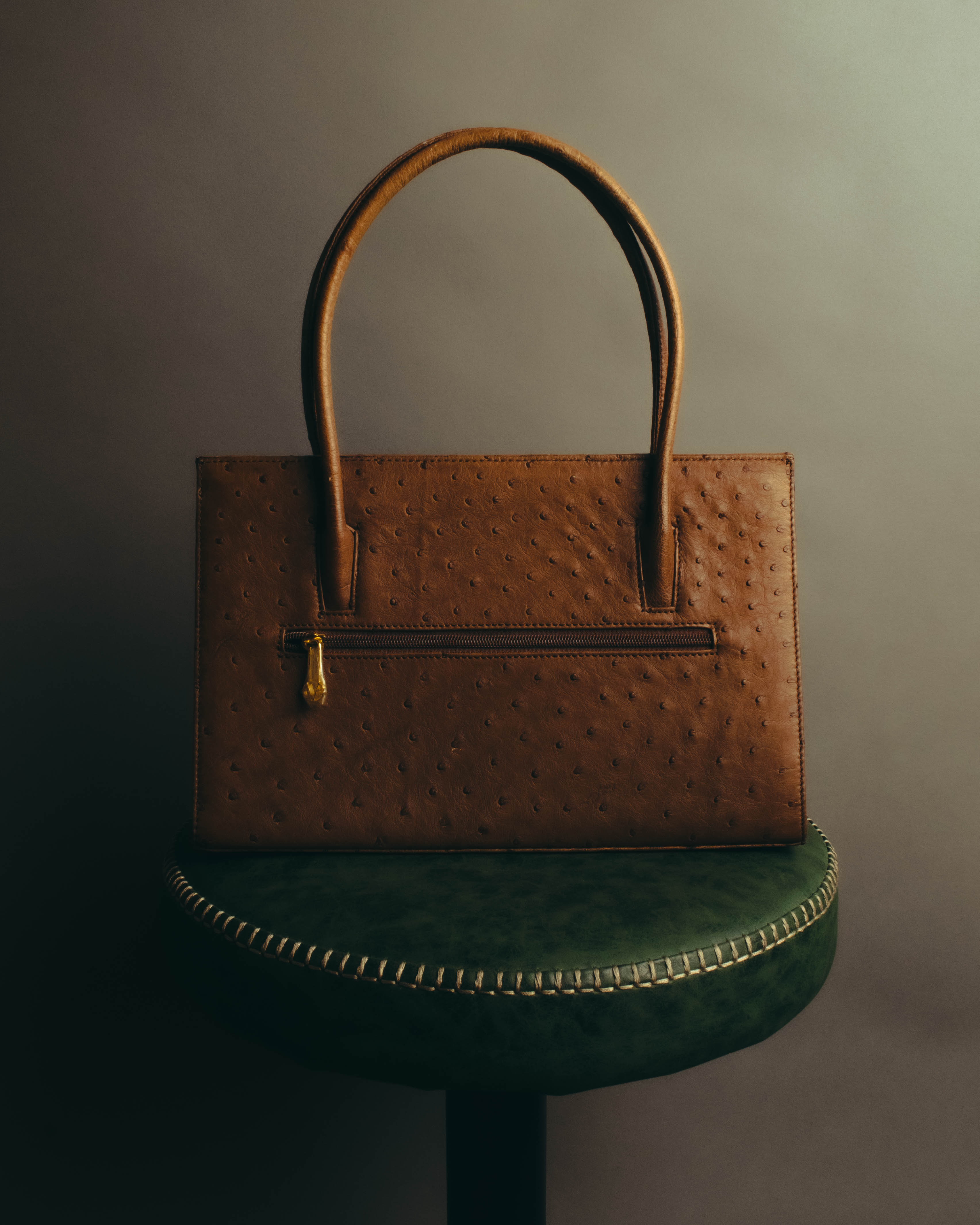 “GIOVANNI VALENTINO” Structured ostrich top handle bag