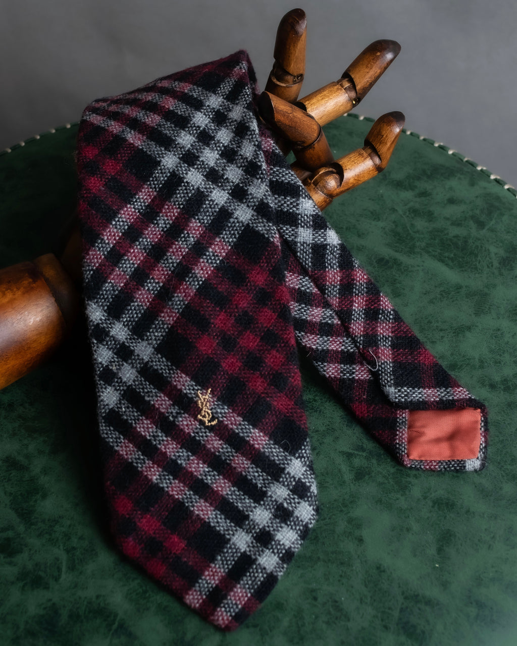 "YVES SAINT LAURENT" Tartan check wool neck tie