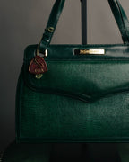 -SPECIAL- "Yves Saint Laurent" 80's-90's Glossy green exotic leather shoulder handbag