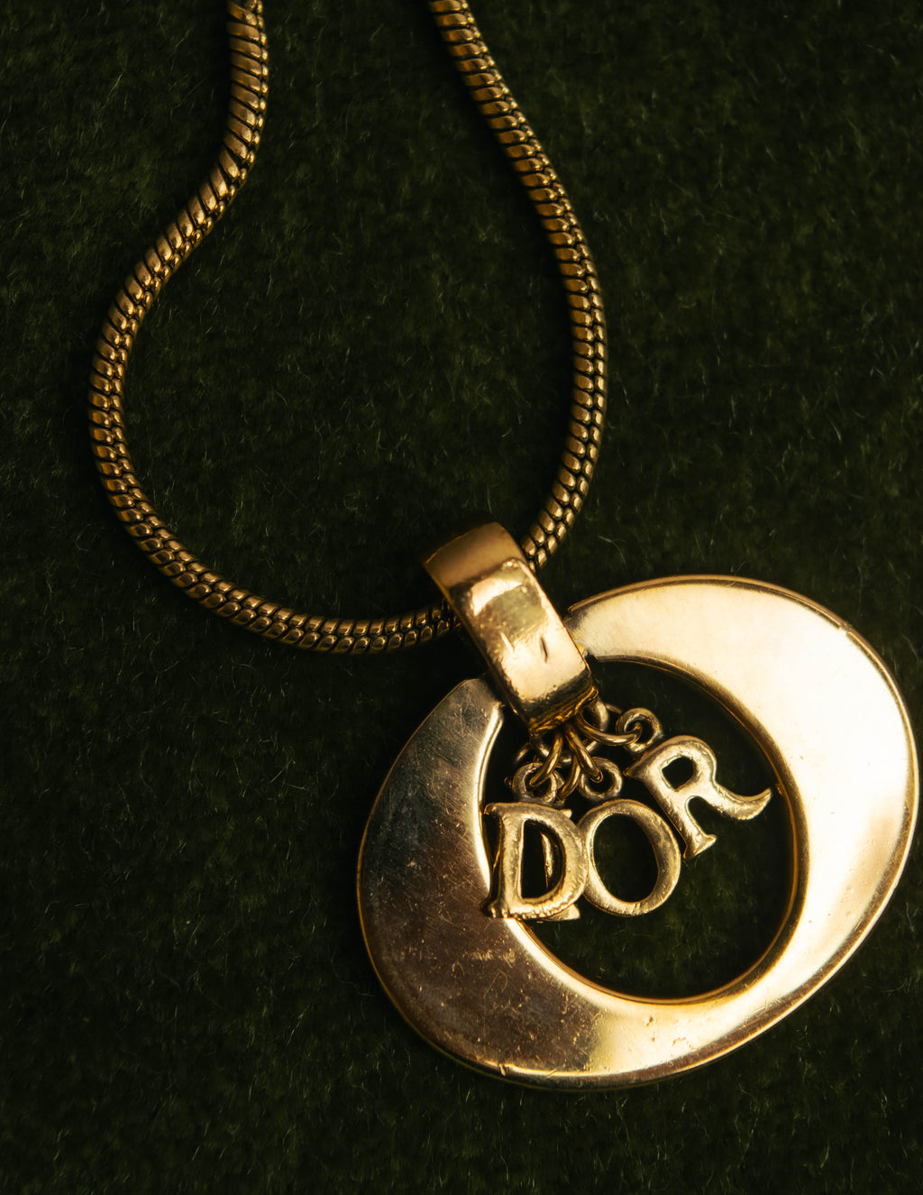 "Christian Dior" 80's-90's Gold logo pendant necklace