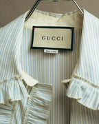 -SPECIAL- “GUCCI” 2017-2019 Floral embroidered ruffled striped shirt
