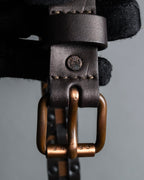"CELINE" Triomphe motif stud design leather narrow belt