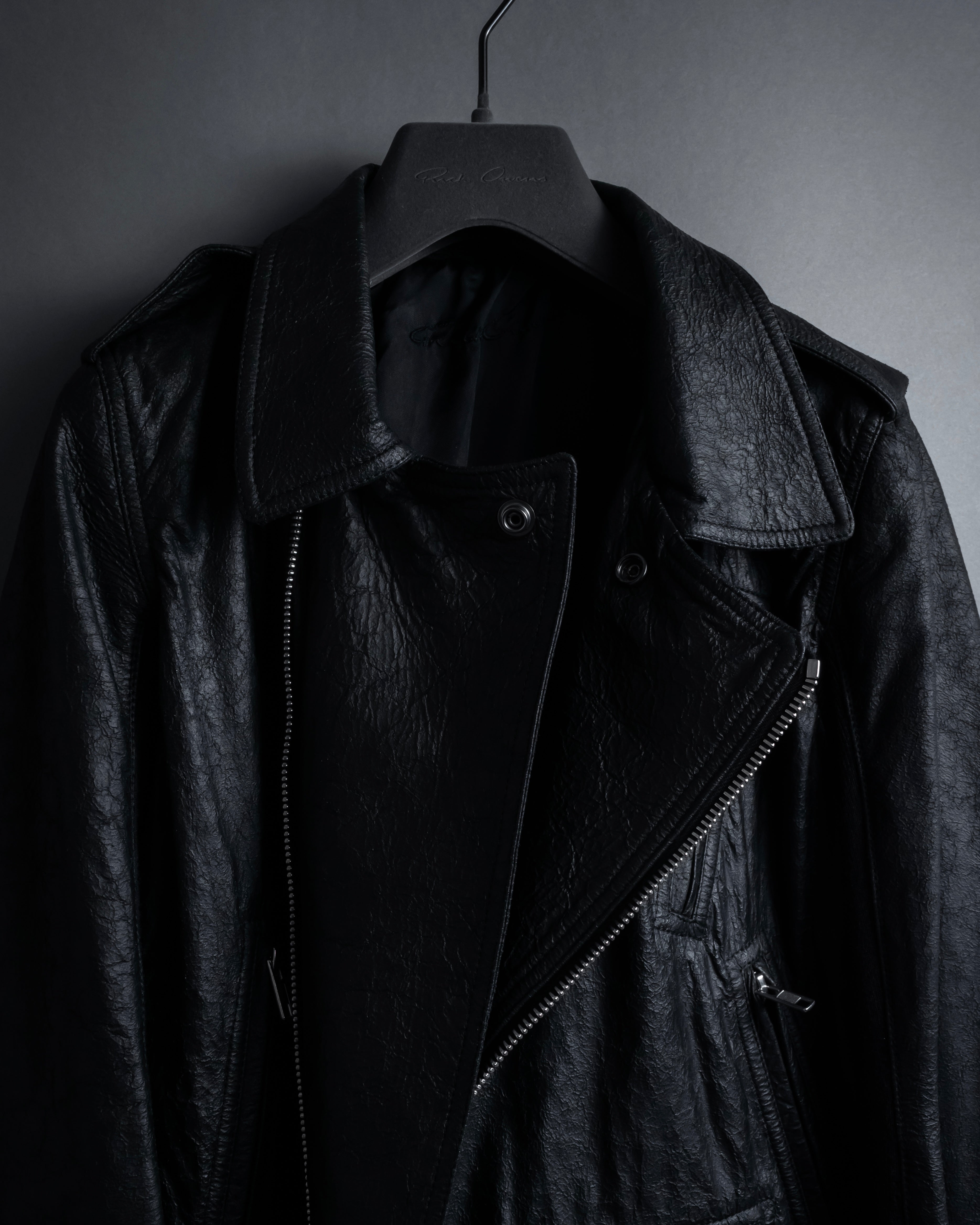 -SPECIAL- "Rick Owens" 15AW Beautiful wrinkles front zip leather jacket