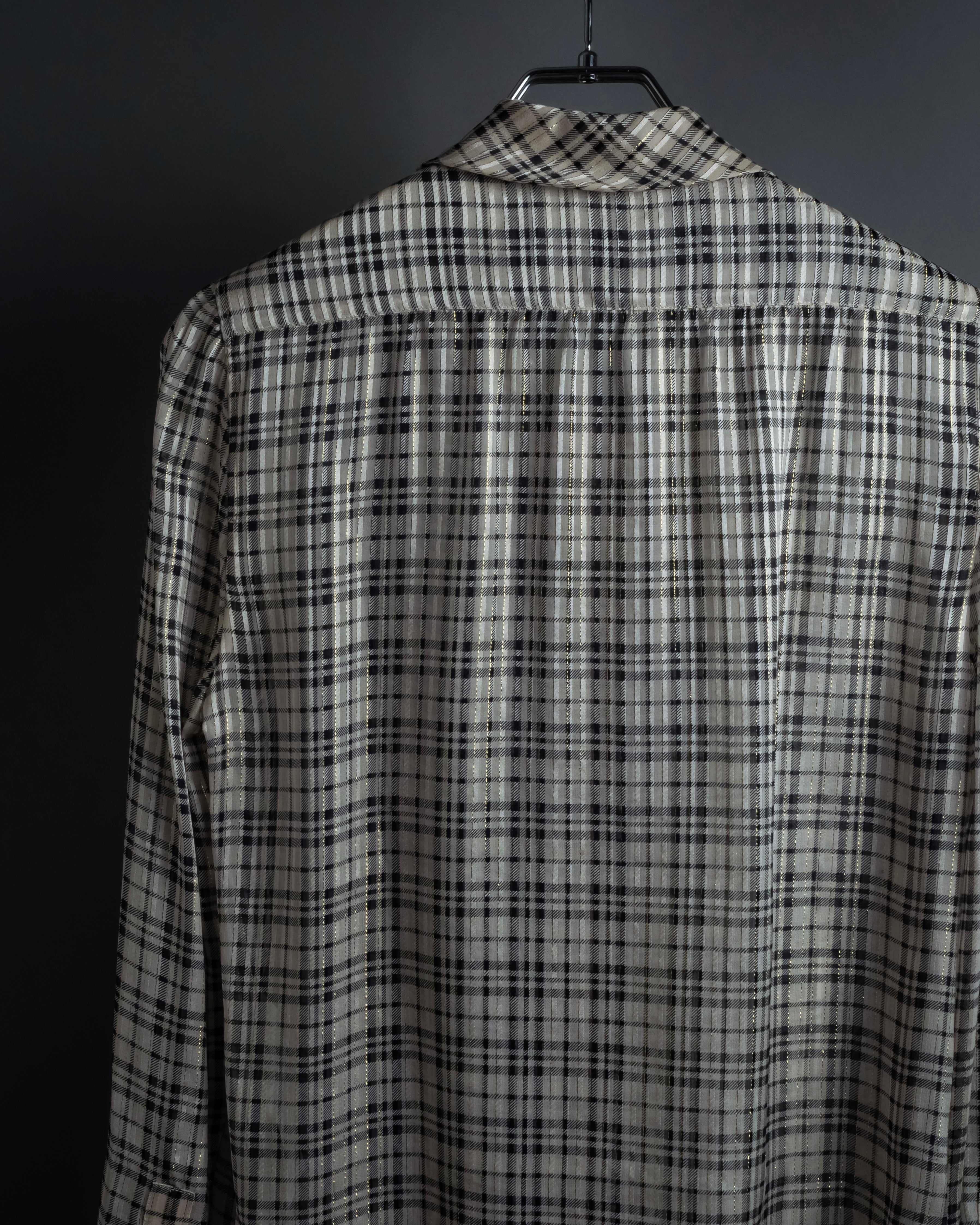 "Saint Laurent" Lame check pattern bow tie shirt