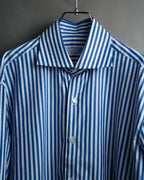 -MOOD MILLÉSIMES- 90’s-00’s vivid blue stripe wide-spread collar shirt
