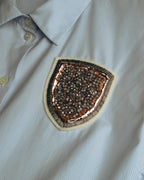 -SPECIAL- "Christian Dior" 00's-10's Embellished shield crest striped ruched sleeve shirt