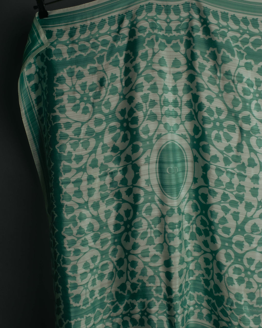 "Christian Dior" 85's-95's Vintage emerald tulip botanical silk shantung scarf