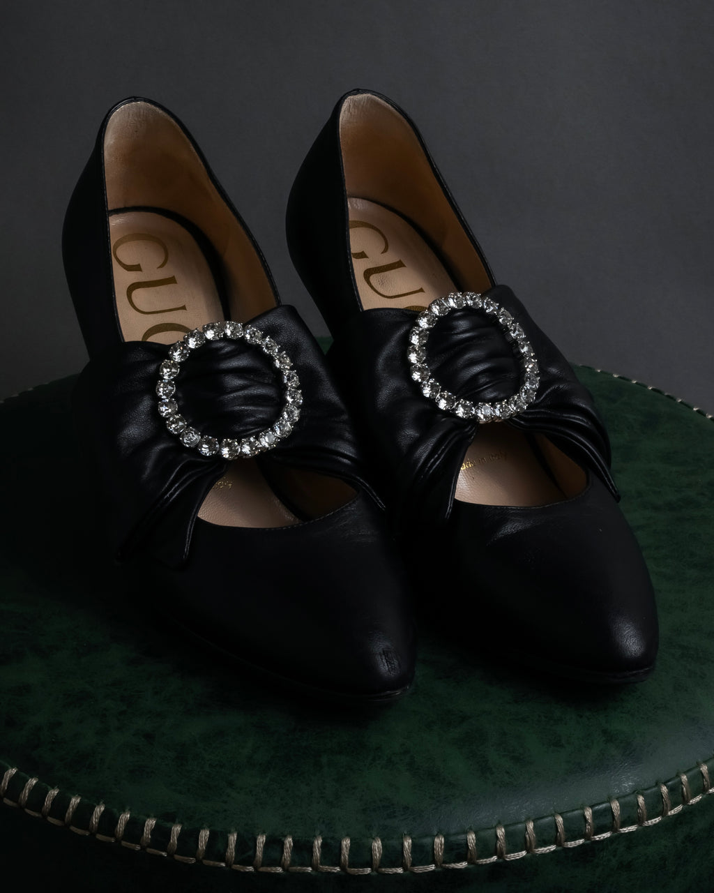 "GUCCI" Michele design ribbon crystal buckle pumps