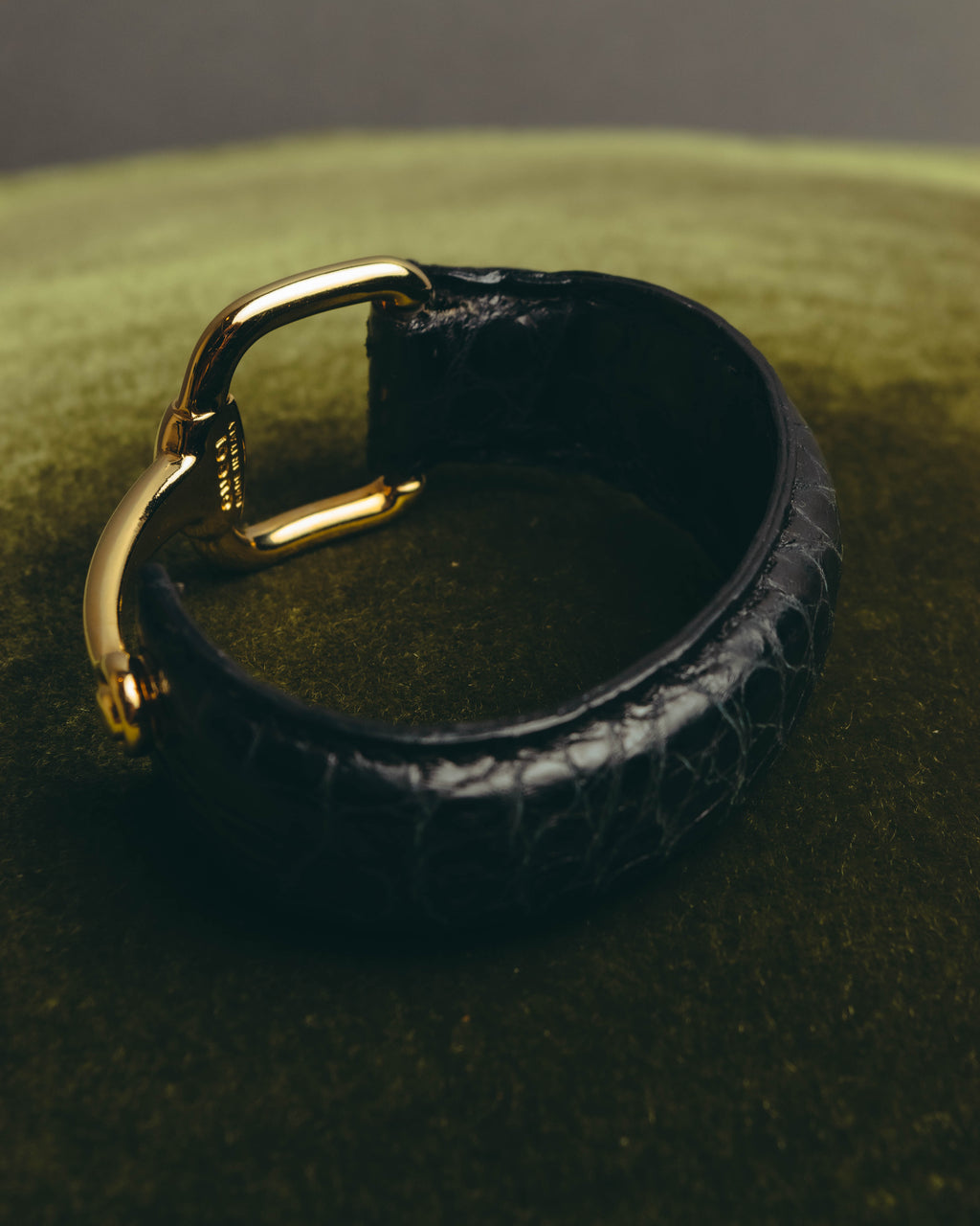 -SPECIAL- "GUCCI" 70's-80's Iconic horsebit crocodile leather cuff bangle