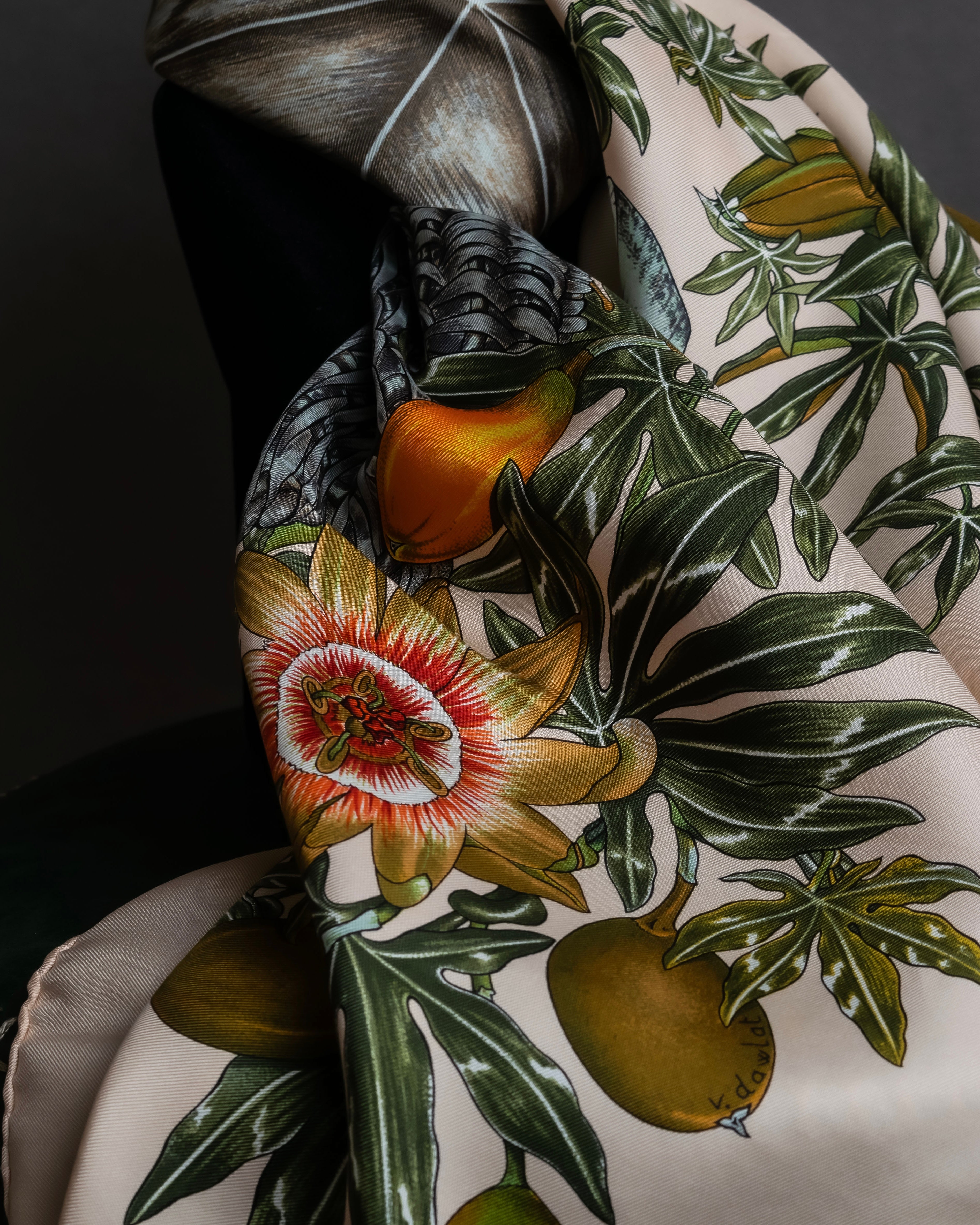 "HERMES" Passion flower print Carre 90 silk scarf