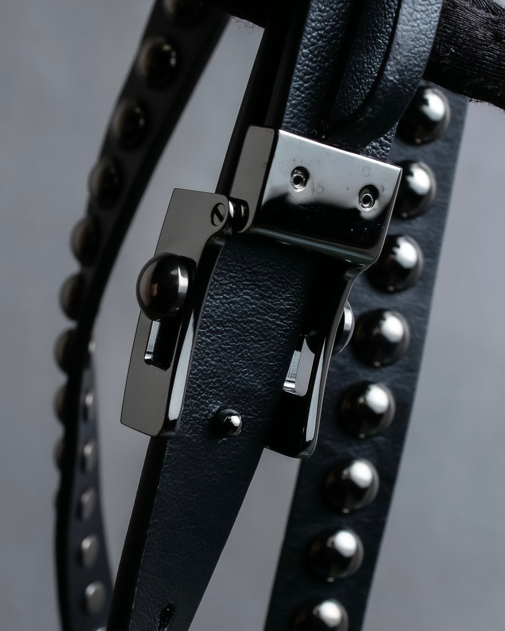 "Christian Dior" Silver stud detail narrow leather belt
