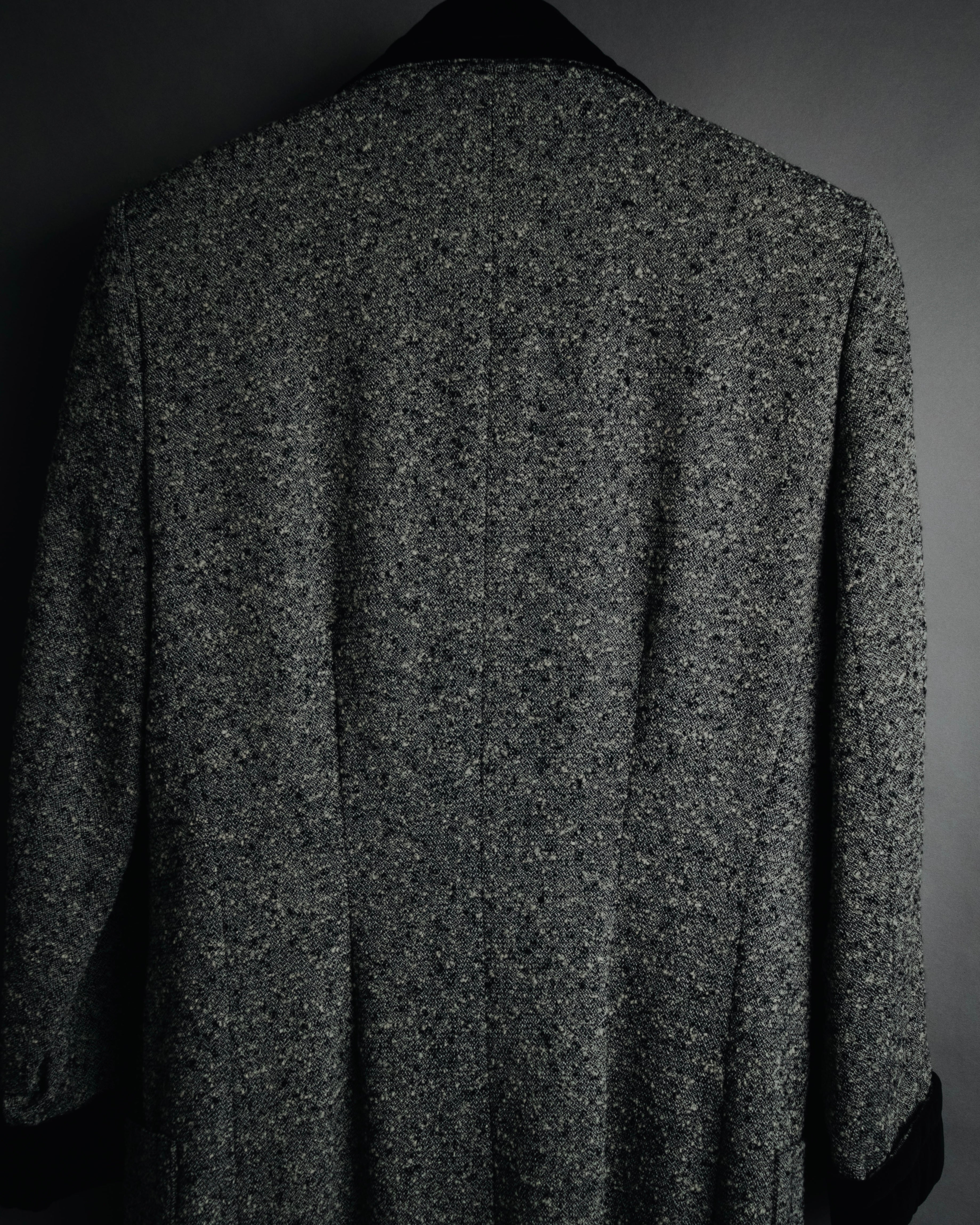 –SPECIAL– "CELINE" 70’s-80’s Classic tweed velvet-collar long coat