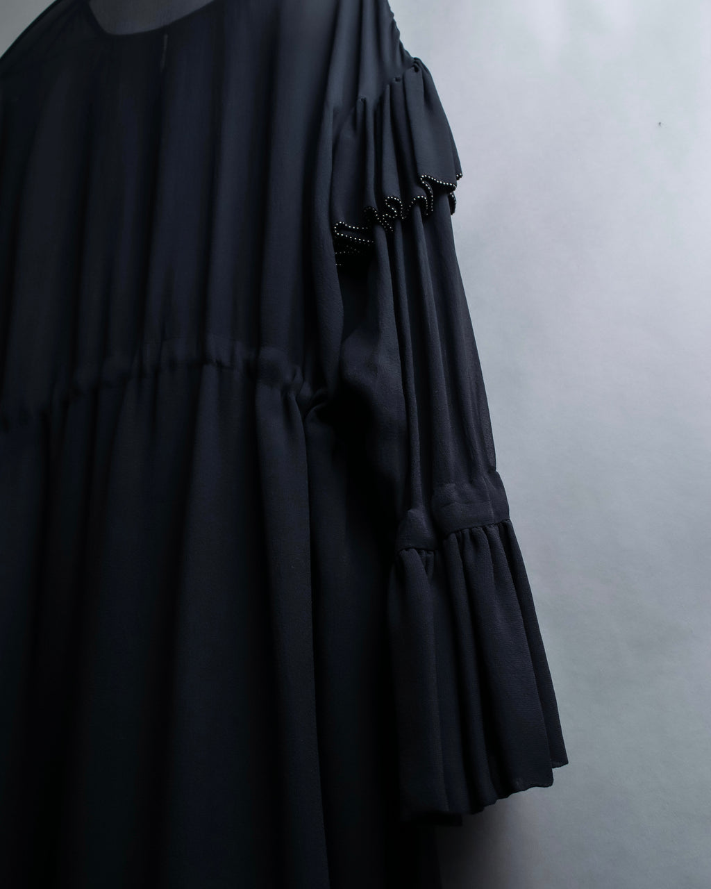 "DRIES VAN NOTTEN" Gather tiered design sheer black dress