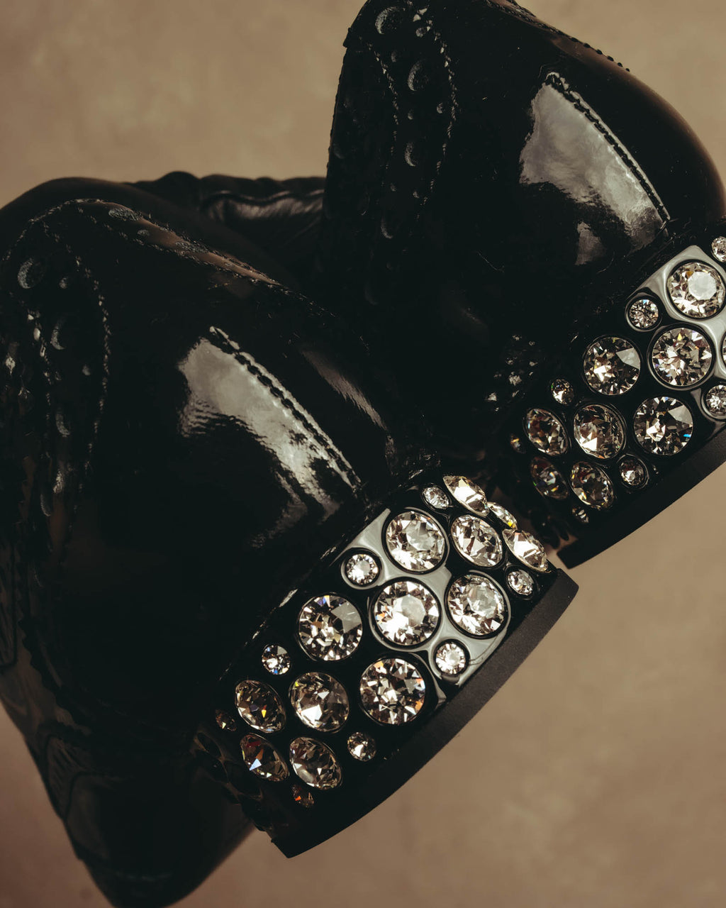 -SPECIAL- “Miu Miu” 2010’s Crystal embellished heel patent leather brogue shoes