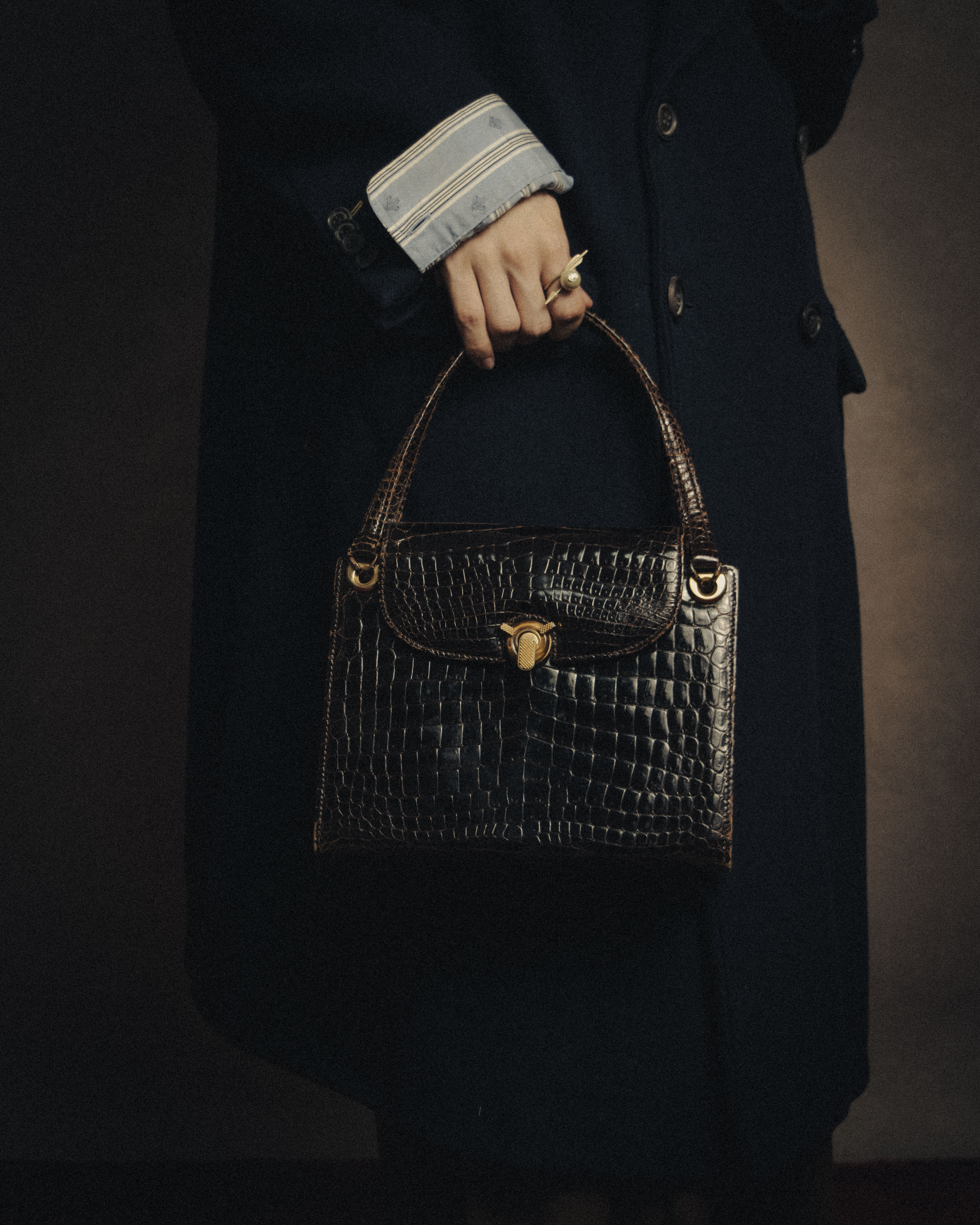 SPECIAL– “GUCCI” 50's-60's Crocodile leather top handle bag