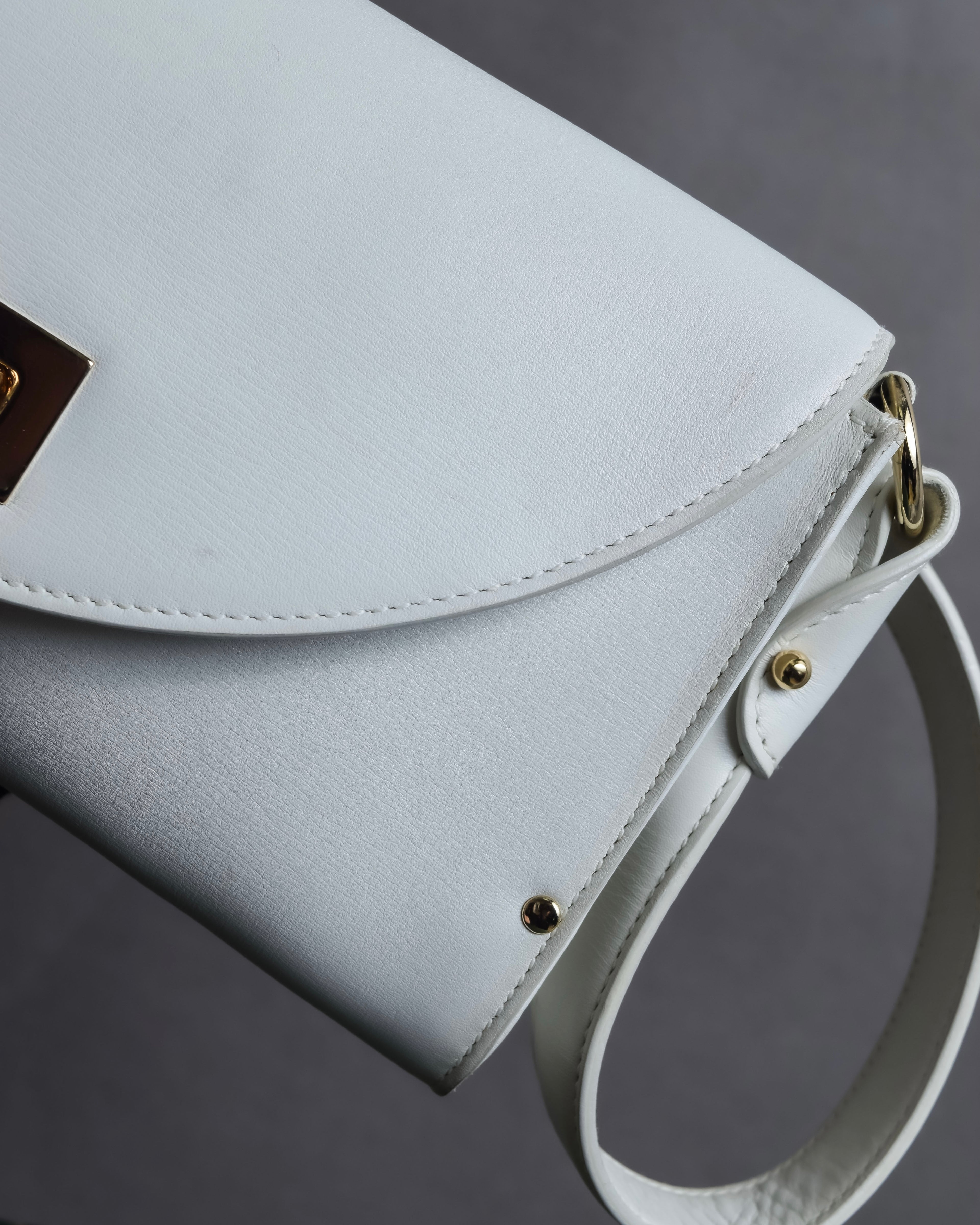 "Salvatore Ferragamo" Gancini motif structured white leather bag