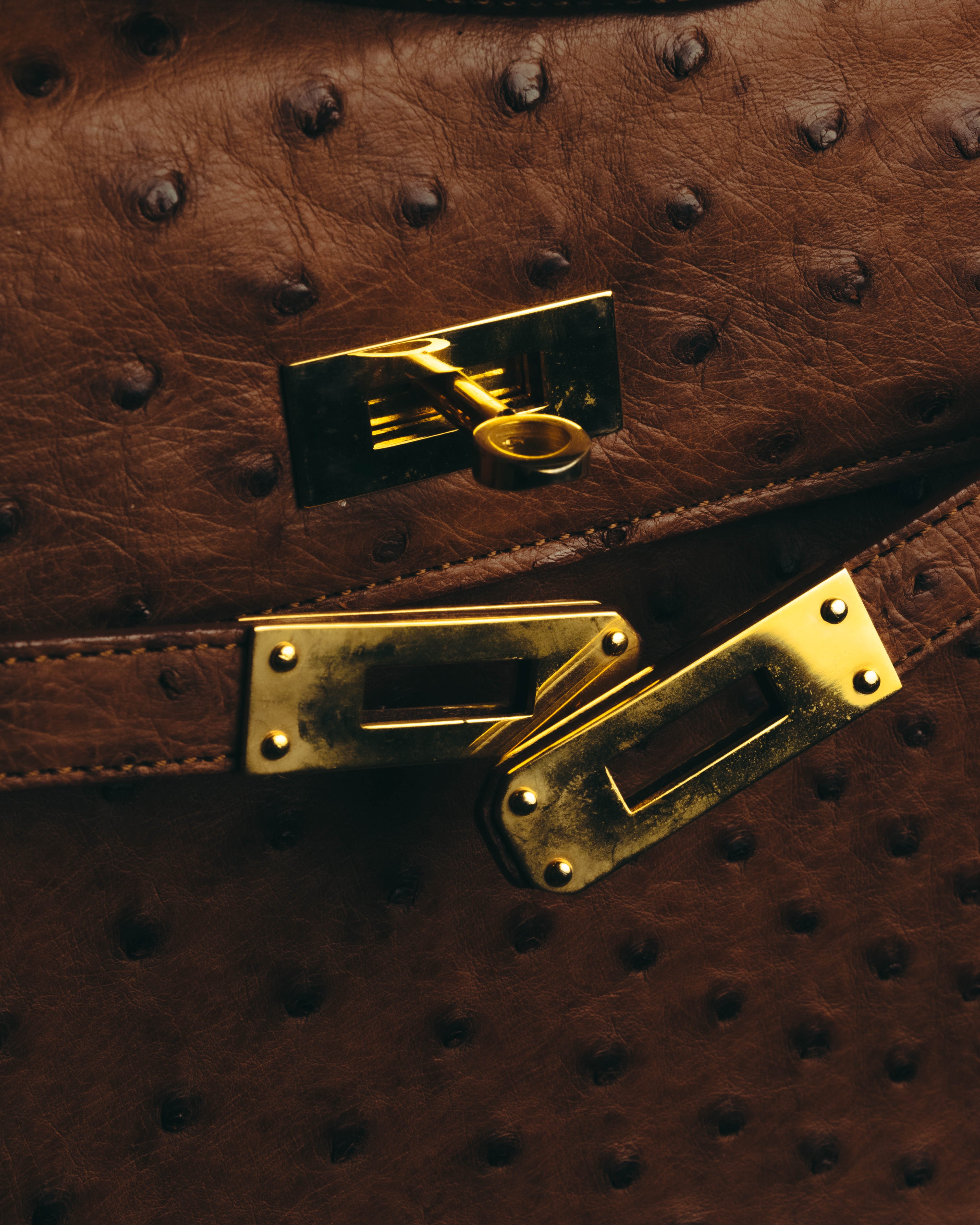 "JARDIN DES SACS" 80's-90's Structured ostrich leather top handle bag